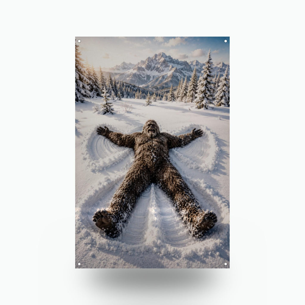Snow Angel Bigfoot Metal Sign Bigfoot Aluminum Sign — front view on white background