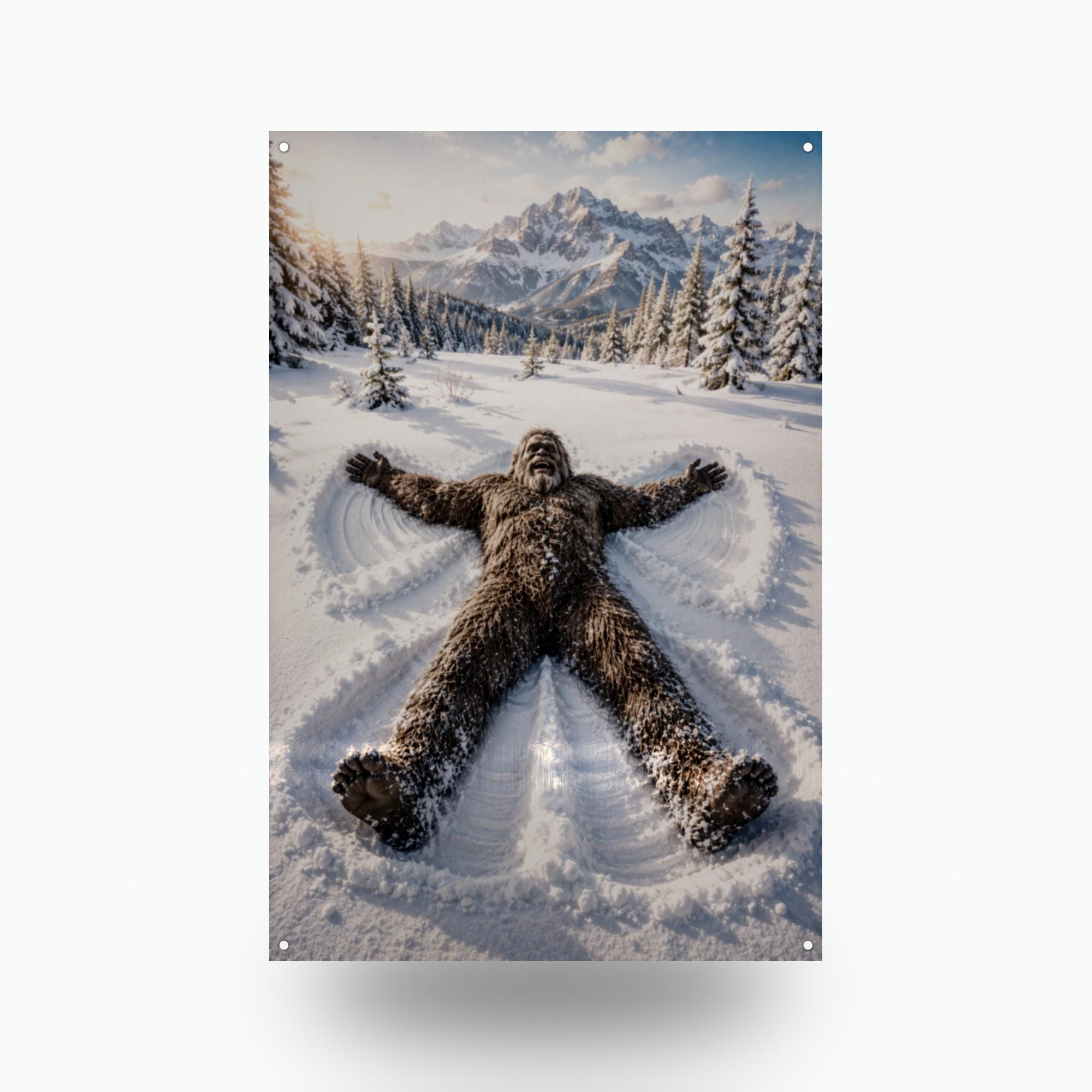 Snow Angel Bigfoot Metal Sign Bigfoot Aluminum Sign — front view on white background
