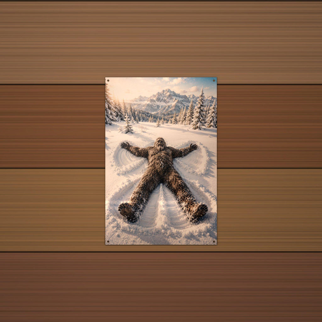 Snow Angel Bigfoot Metal Sign Bigfoot Aluminum Sign — alternate angle