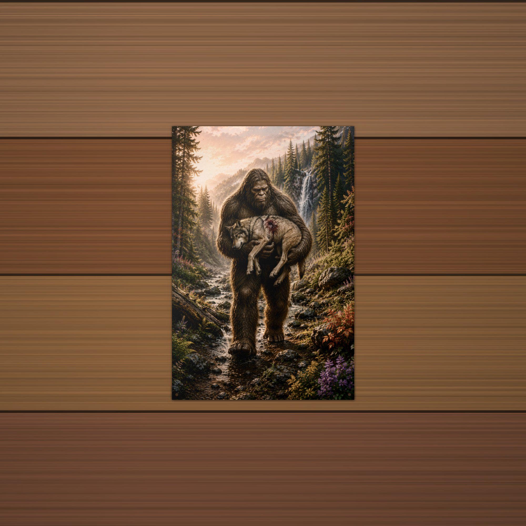 Wolf Pup Rescue Bigfoot Metal Sign Bigfoot Aluminum Sign — detail view