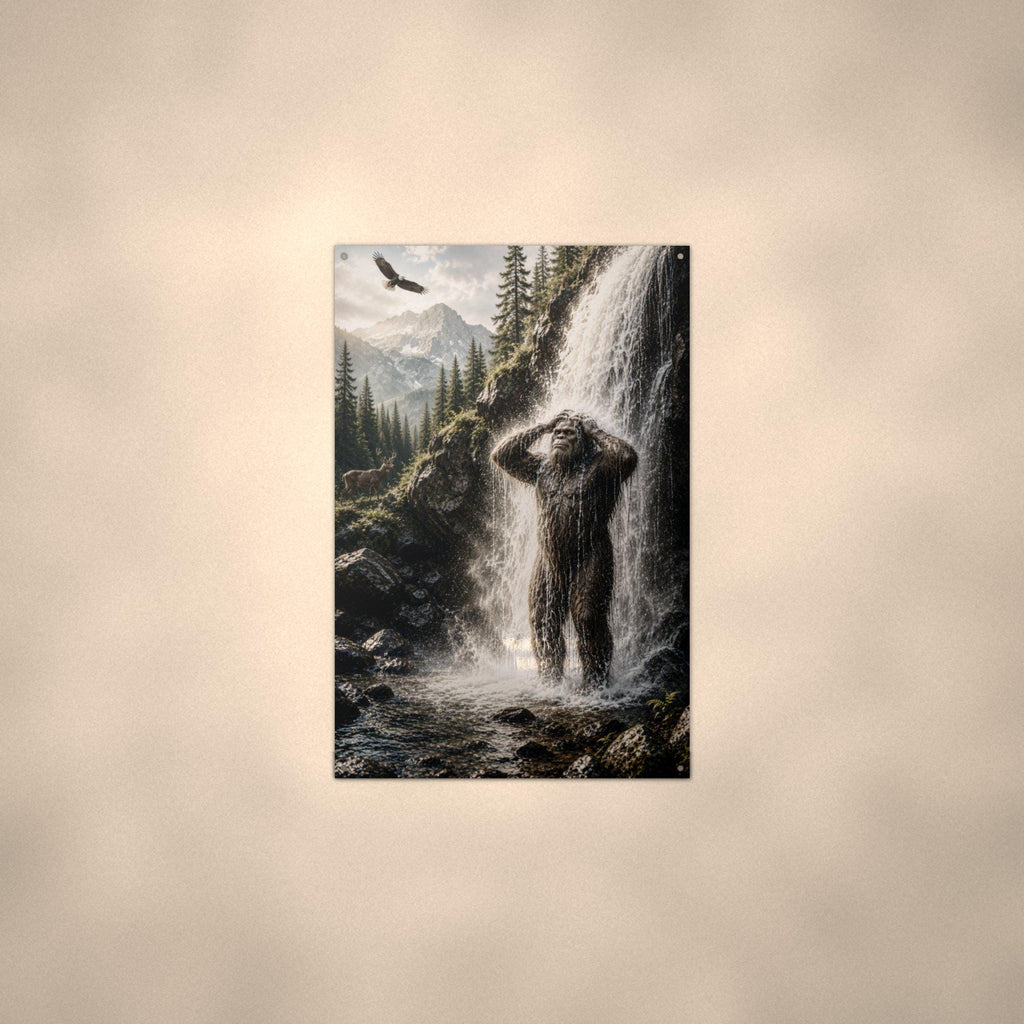 Waterfall Shower Bigfoot Metal Sign Bigfoot Aluminum Sign — alternate angle