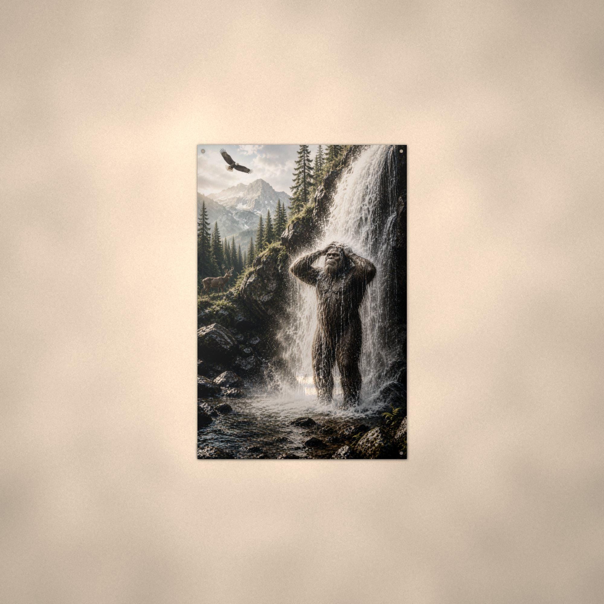Waterfall Shower Bigfoot Metal Sign Bigfoot Aluminum Sign — alternate angle