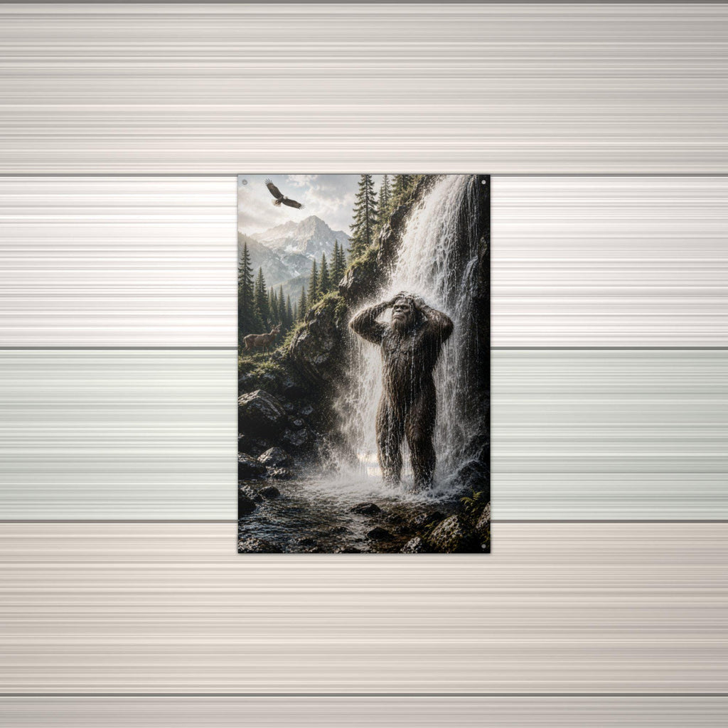 Waterfall Shower Bigfoot Metal Sign Bigfoot Aluminum Sign — alternate angle