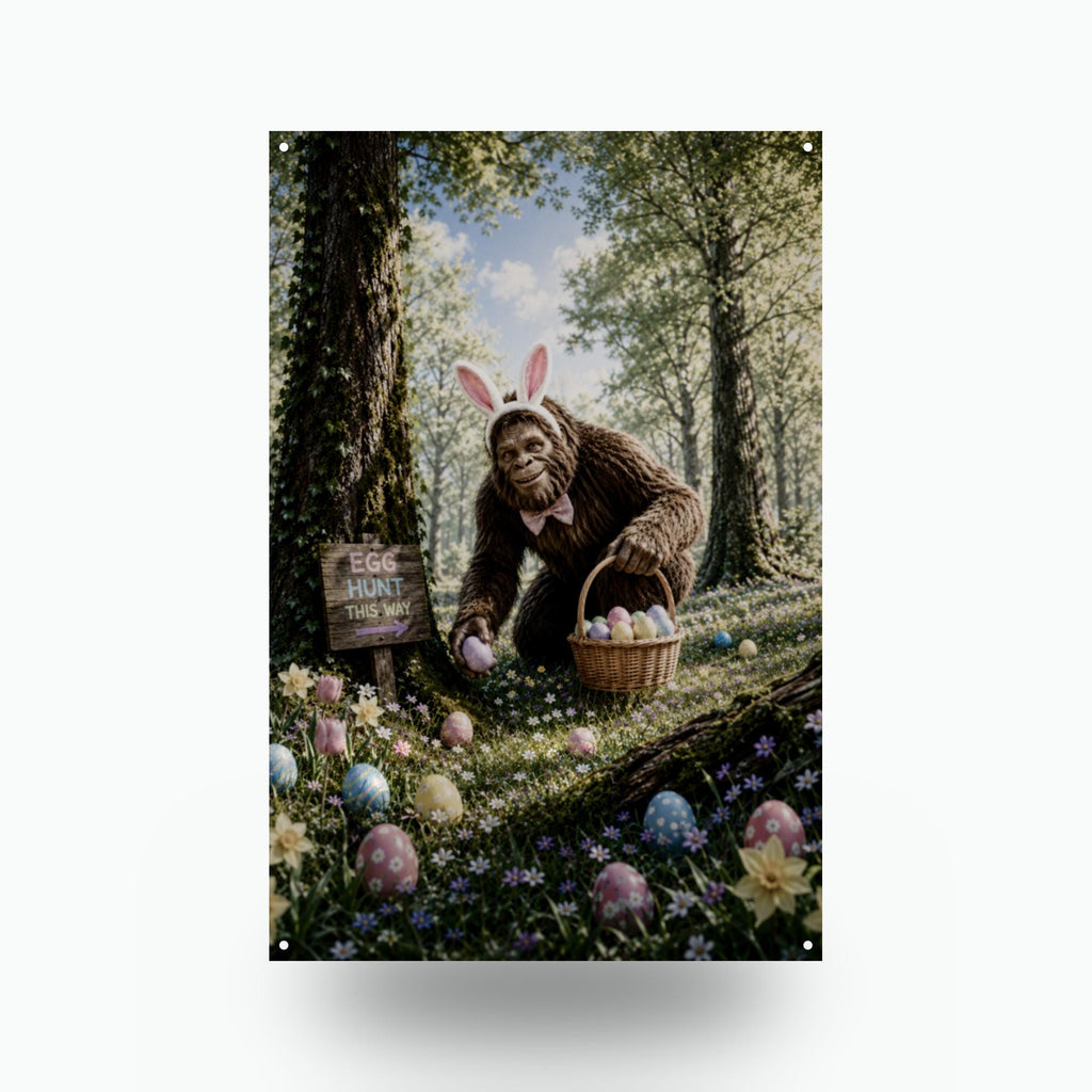Easter Bigfoot Metal Sign Bigfoot Aluminum Sign — front view on white background