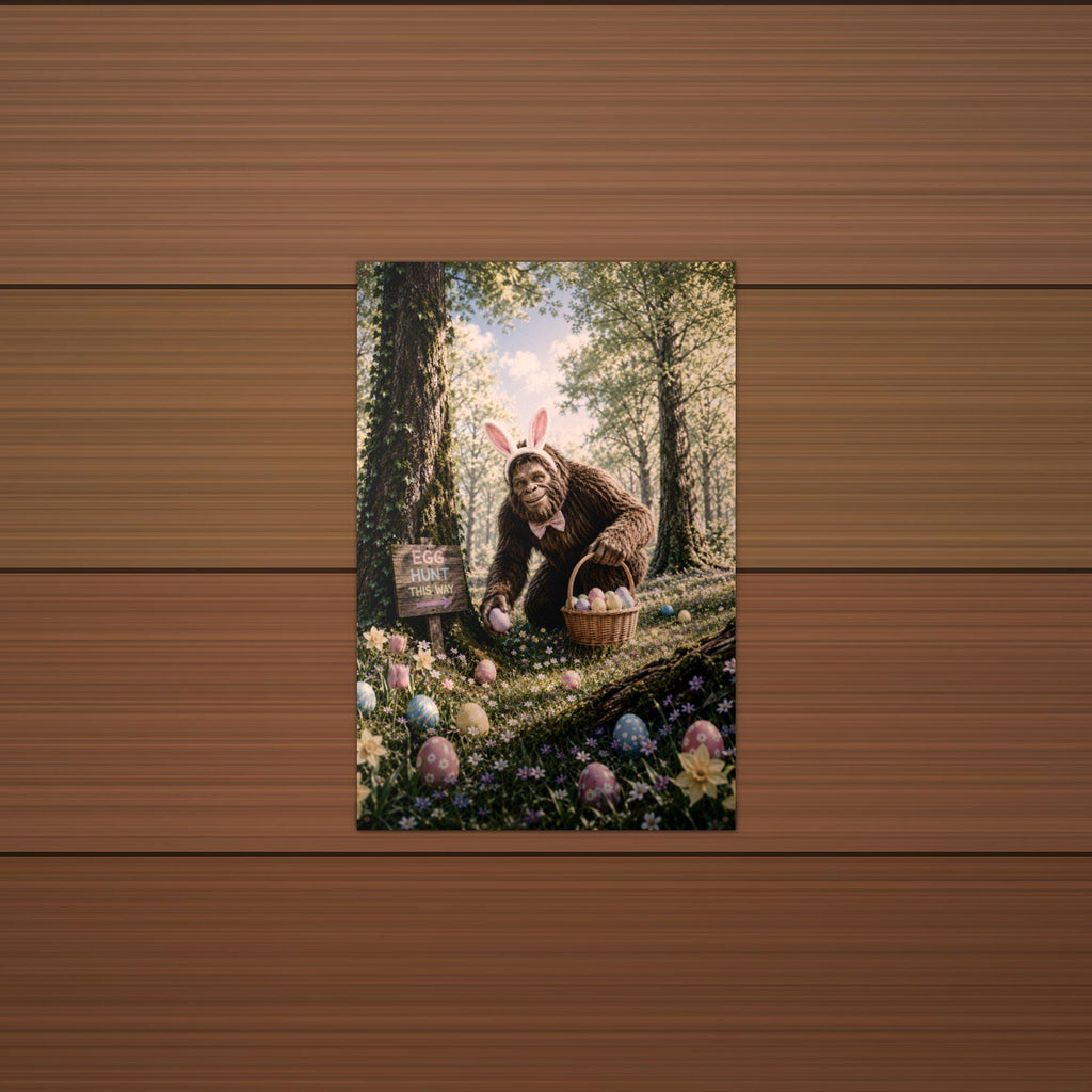 Easter Bigfoot Metal Sign Bigfoot Aluminum Sign — detail view