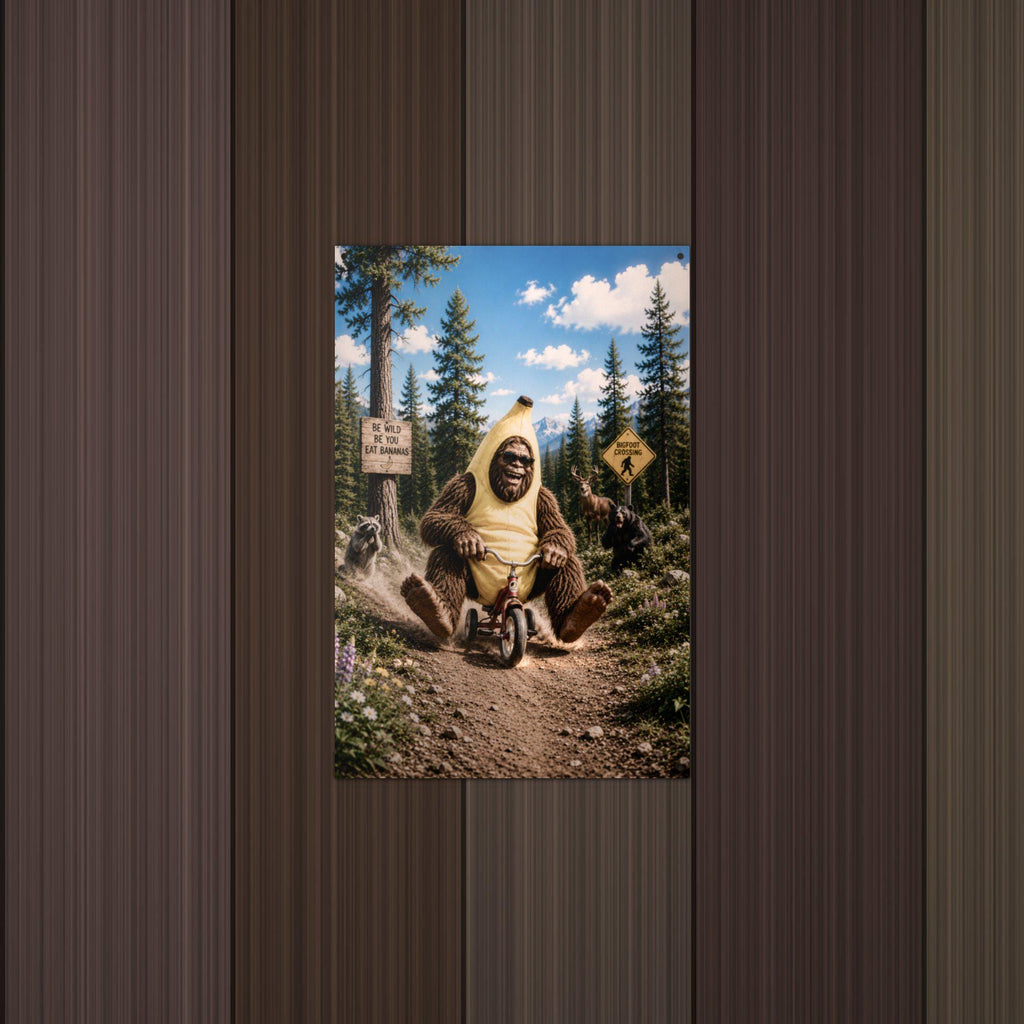Banana Bike Bigfoot Metal Sign Bigfoot Aluminum Sign — lifestyle setting