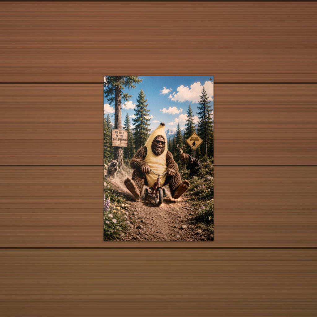 Banana Bike Bigfoot Metal Sign Bigfoot Aluminum Sign — detail view