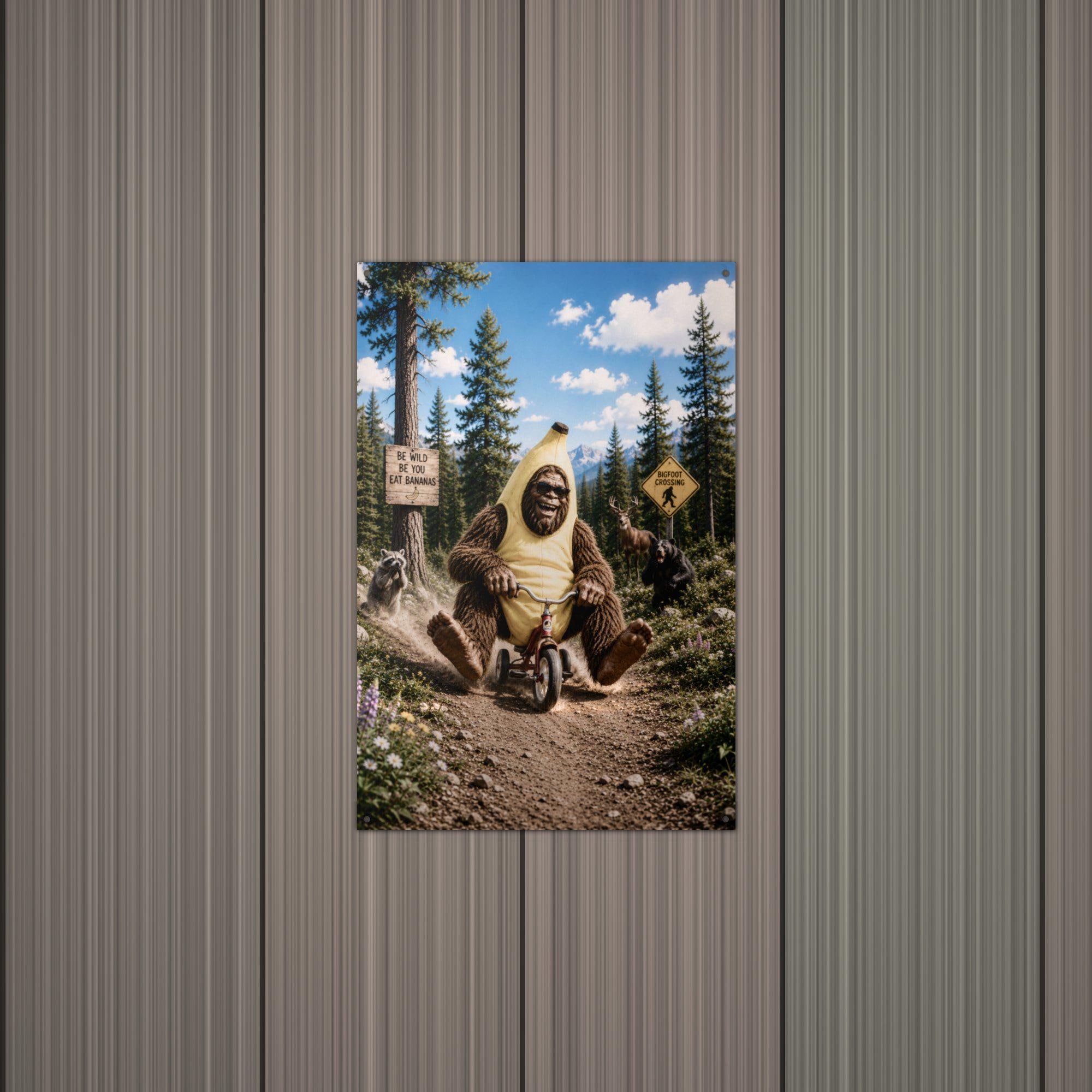 Banana Bike Bigfoot Metal Sign Bigfoot Aluminum Sign — alternate angle