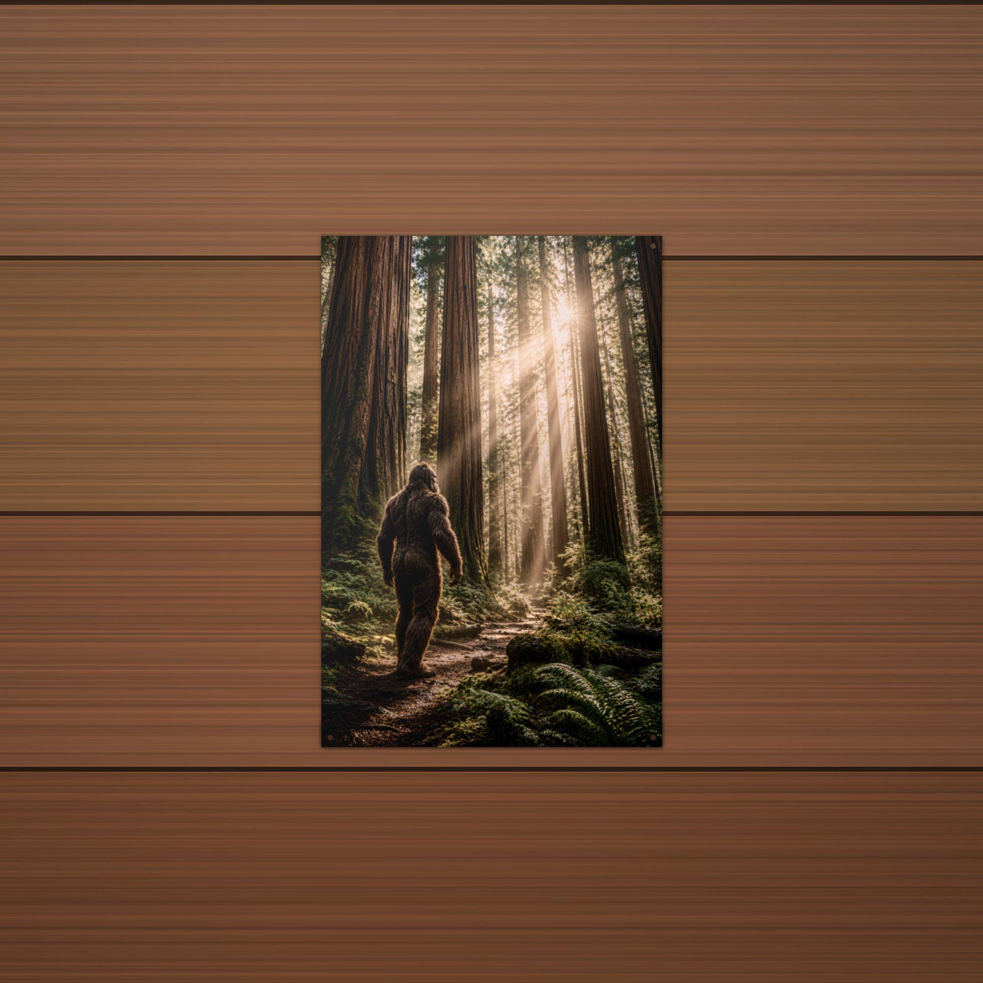 Redwood Wanderer Bigfoot Metal Sign Bigfoot Aluminum Sign — detail view