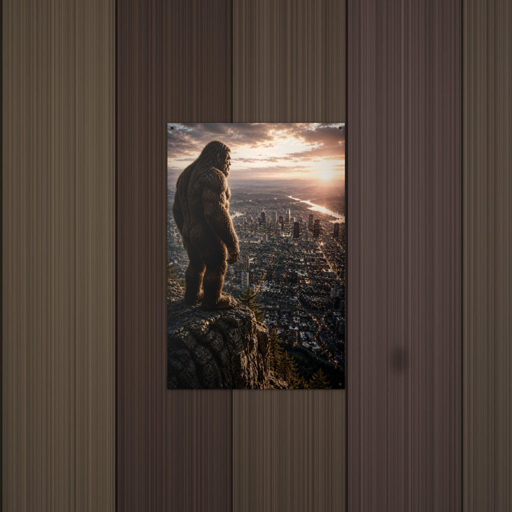 City Lights Bigfoot Metal Sign Bigfoot Aluminum Sign — lifestyle setting