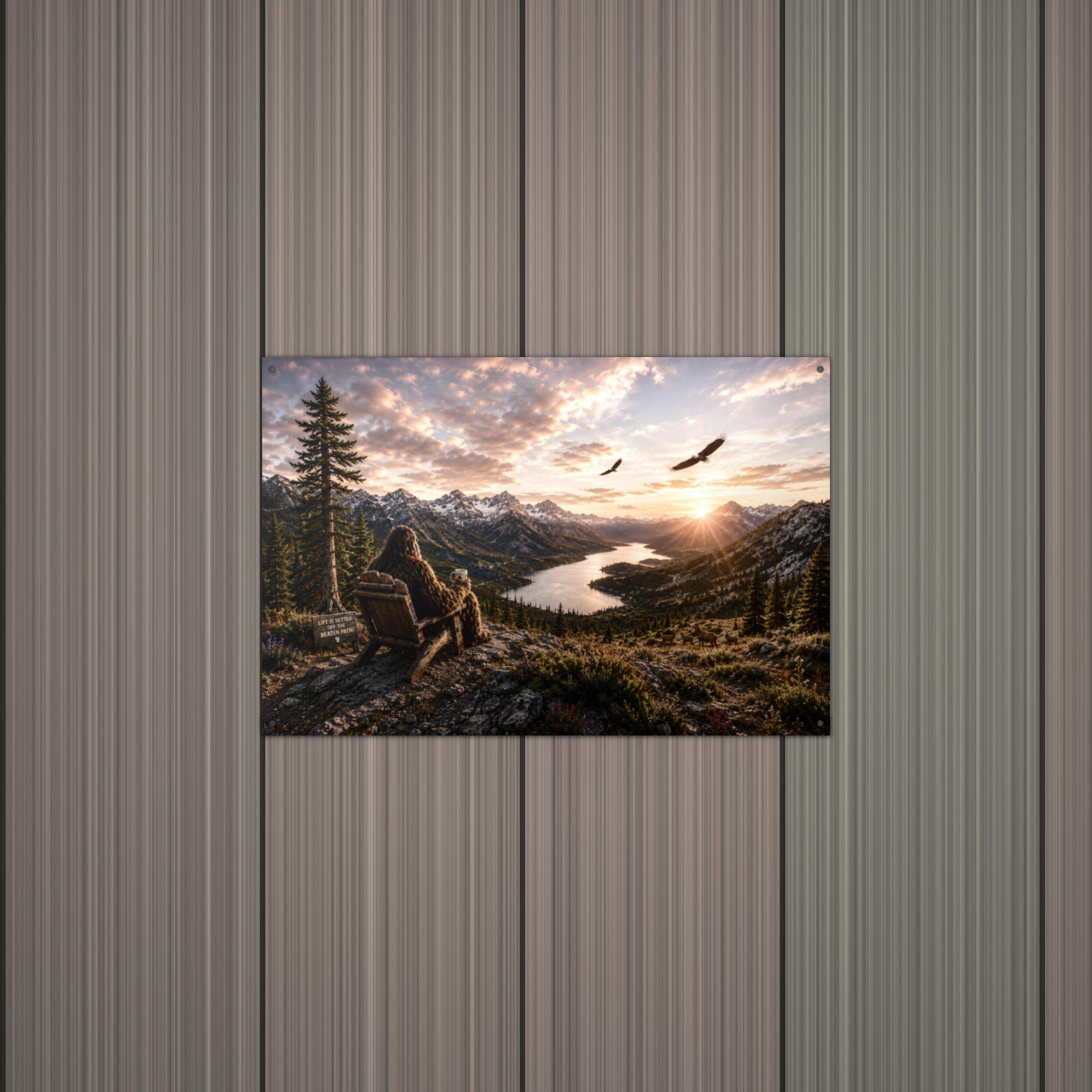 Mountain Sunset Bigfoot Metal Sign Bigfoot Aluminum Sign — alternate angle