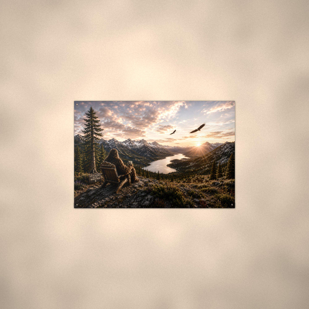 Mountain Sunset Bigfoot Metal Sign Bigfoot Aluminum Sign — alternate angle