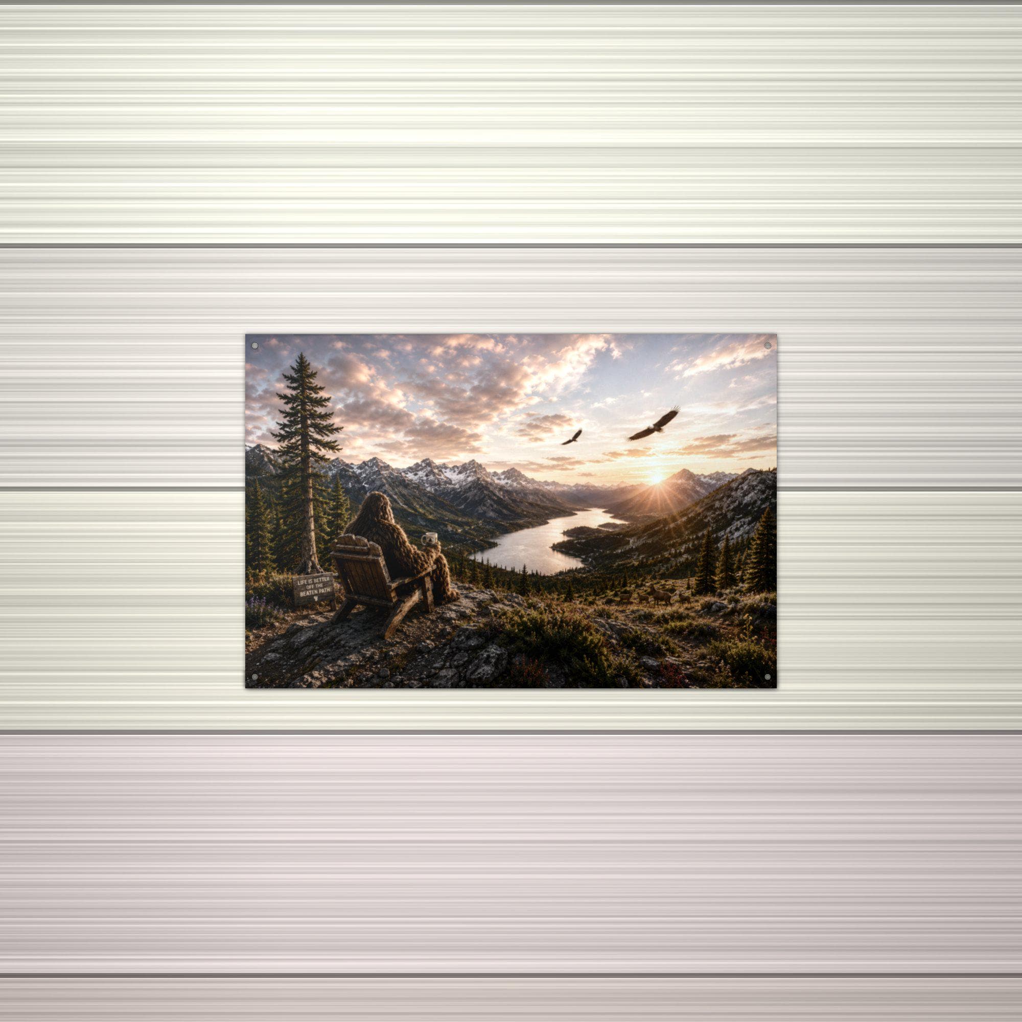 Mountain Sunset Bigfoot Metal Sign Bigfoot Aluminum Sign — alternate angle