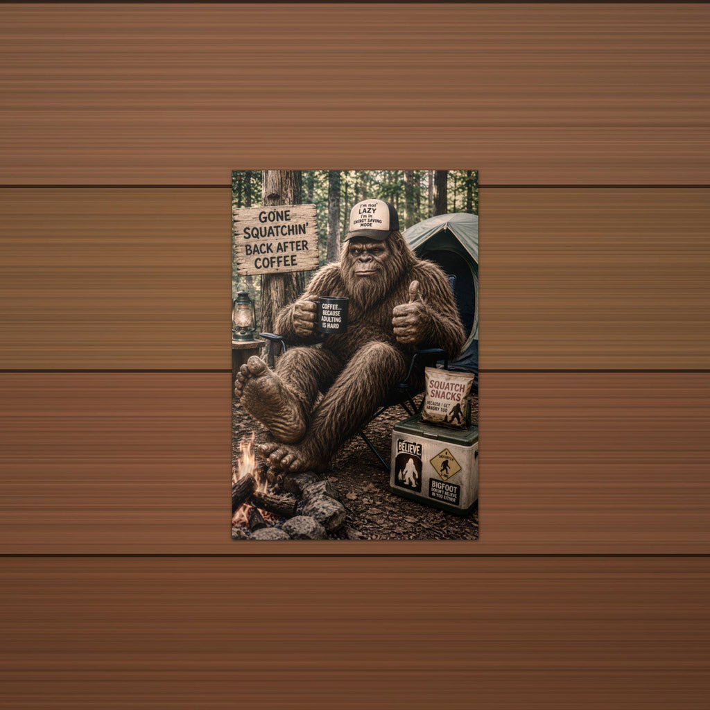 Gone Squatchin Coffee Bigfoot Metal Sign Bigfoot Aluminum Sign — detail view