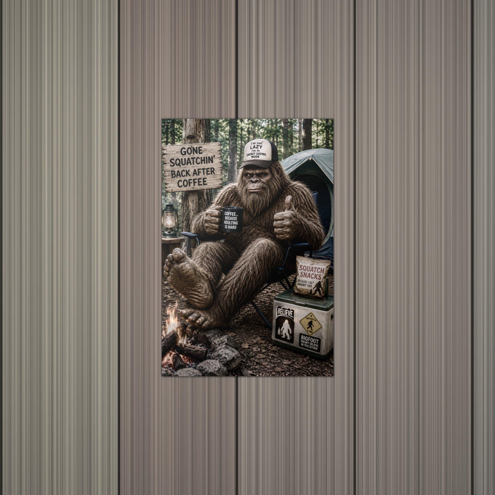 Gone Squatchin Coffee Bigfoot Metal Sign Bigfoot Aluminum Sign — alternate angle