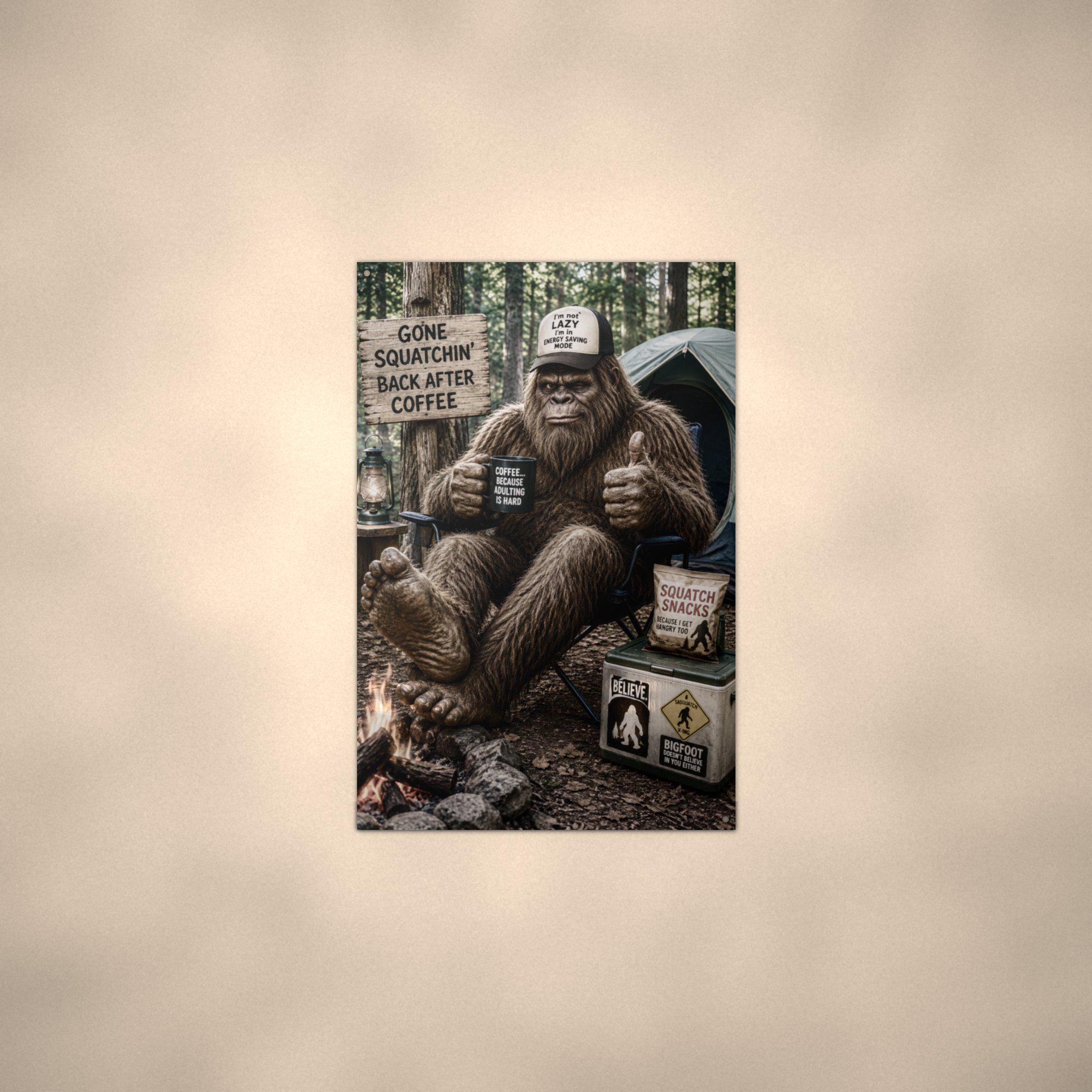 Gone Squatchin Coffee Bigfoot Metal Sign Bigfoot Aluminum Sign — alternate angle