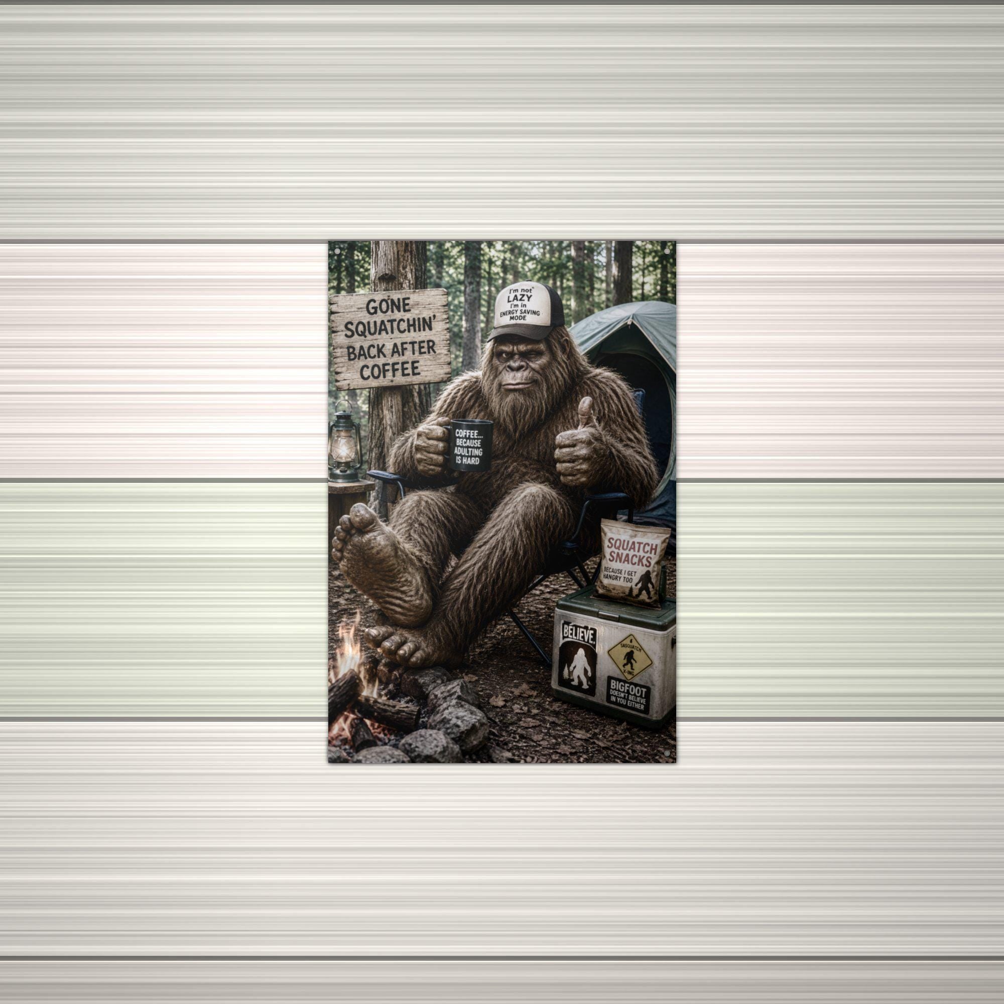 Gone Squatchin Coffee Bigfoot Metal Sign Bigfoot Aluminum Sign — alternate angle