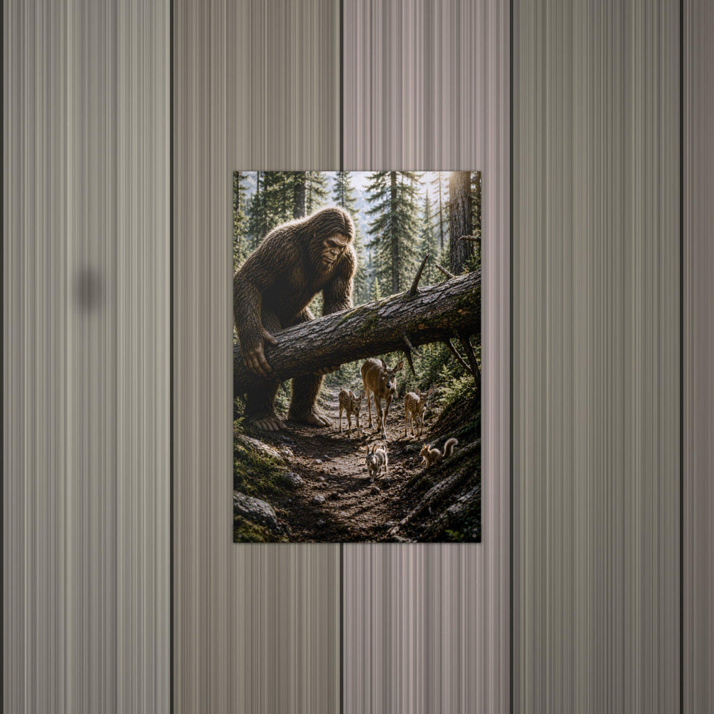 Bigfoot Lifting Fallen Log for Deer Metal Sig Bigfoot Aluminum Sign — alternate angle