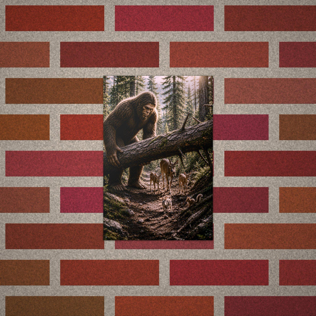Bigfoot Lifting Fallen Log for Deer Metal Sig Bigfoot Aluminum Sign — alternate angle