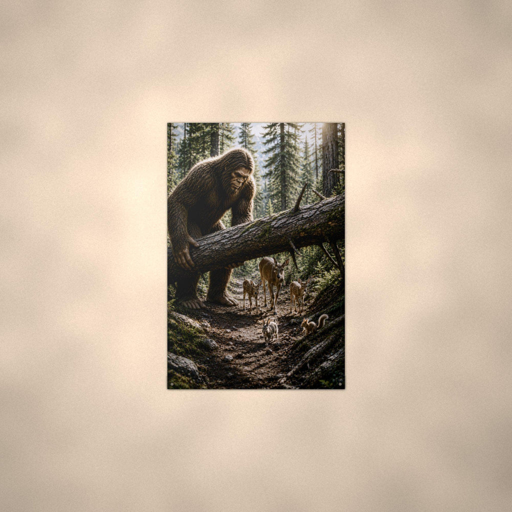 Bigfoot Lifting Fallen Log for Deer Metal Sig Bigfoot Aluminum Sign — alternate angle