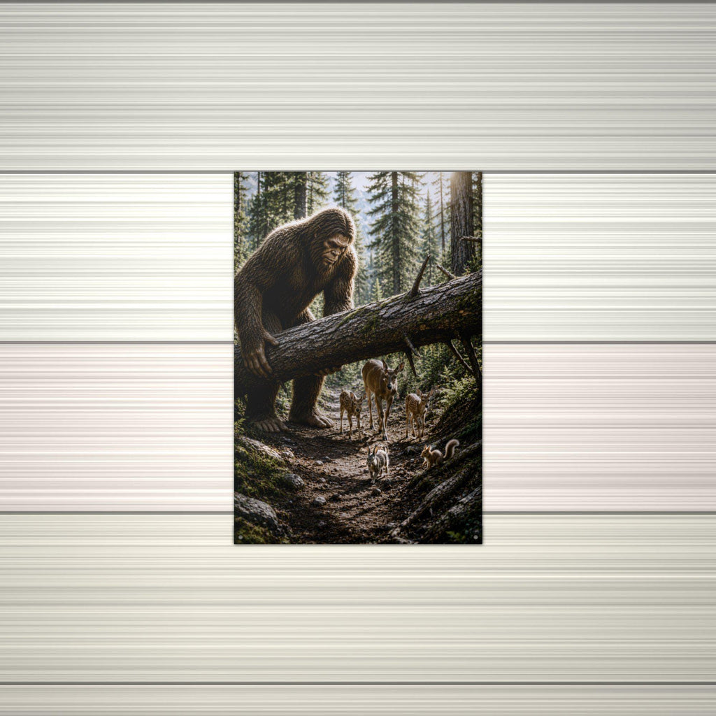 Bigfoot Lifting Fallen Log for Deer Metal Sig Bigfoot Aluminum Sign — alternate angle