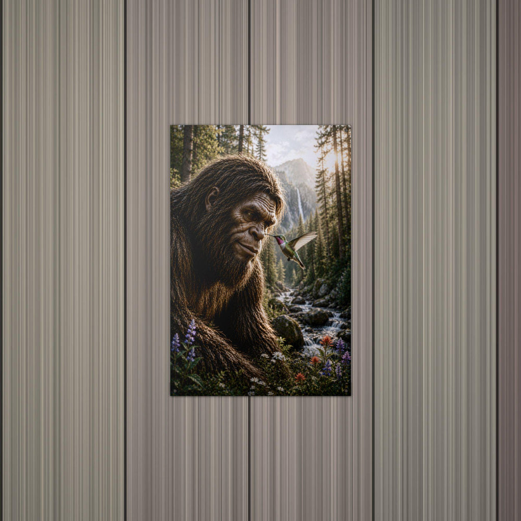 Bigfoot and Hummingbird Metal Sign Bigfoot Aluminum Sign — alternate angle