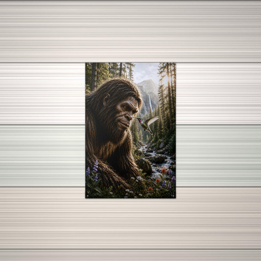 Bigfoot and Hummingbird Metal Sign Bigfoot Aluminum Sign — alternate angle