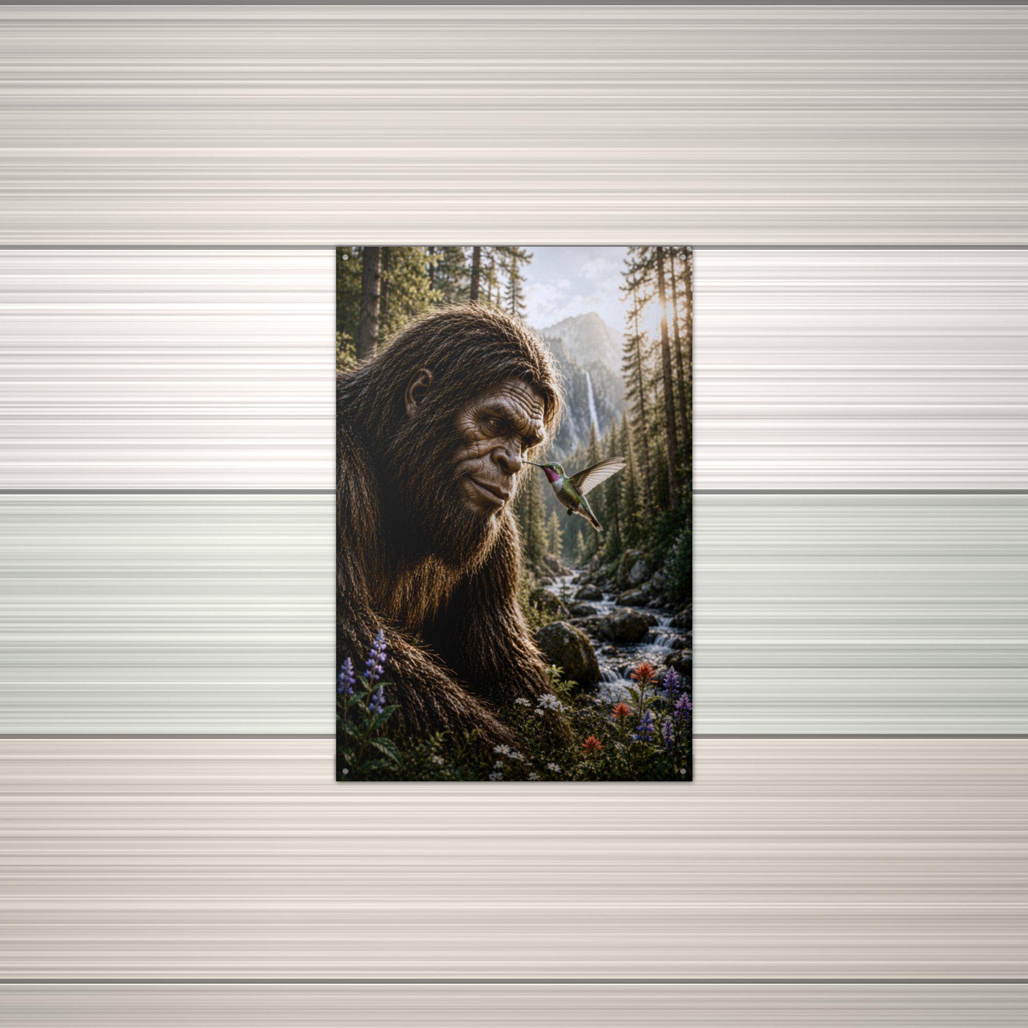 Bigfoot and Hummingbird Metal Sign Bigfoot Aluminum Sign — alternate angle