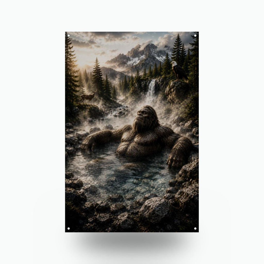 Hot Spring Soak Bigfoot Metal Sign Bigfoot Aluminum Sign — front view on white background