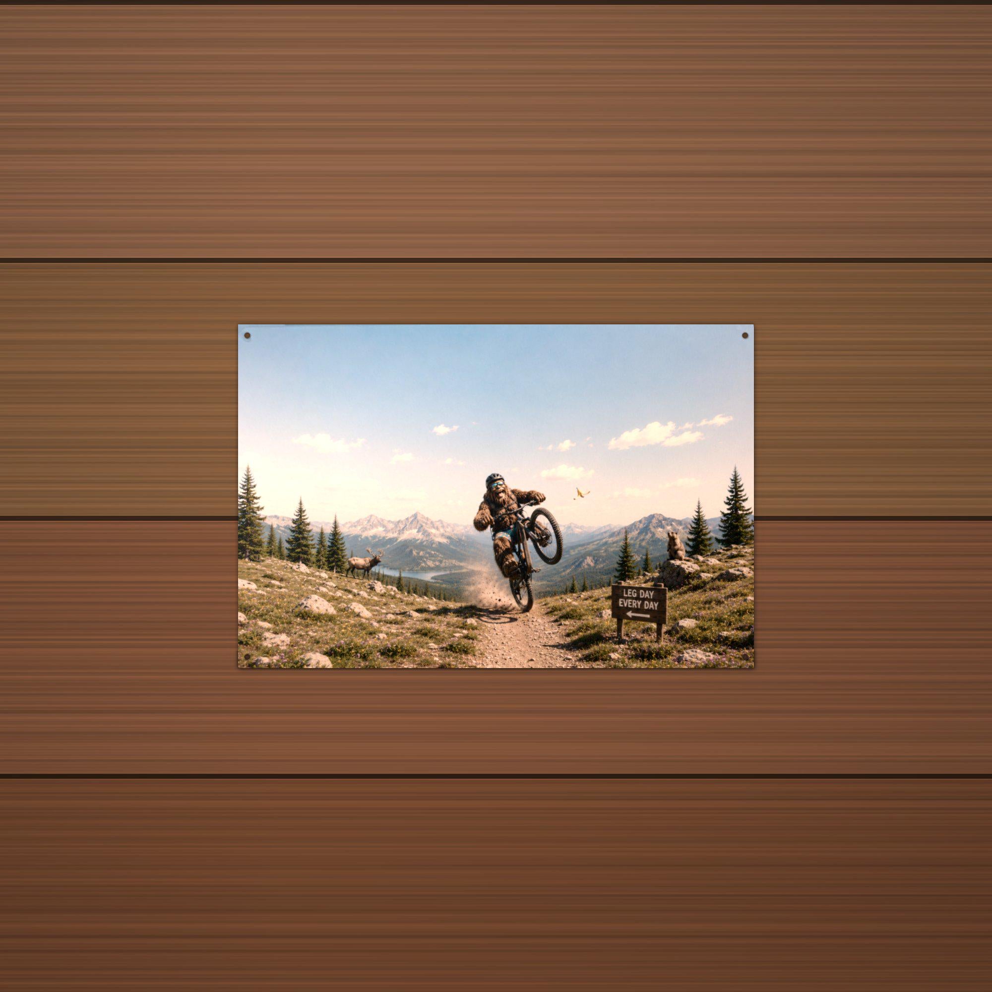 Mountain Bike Bigfoot Scenic Metal Sign Bigfoot Aluminum Sign — detail view