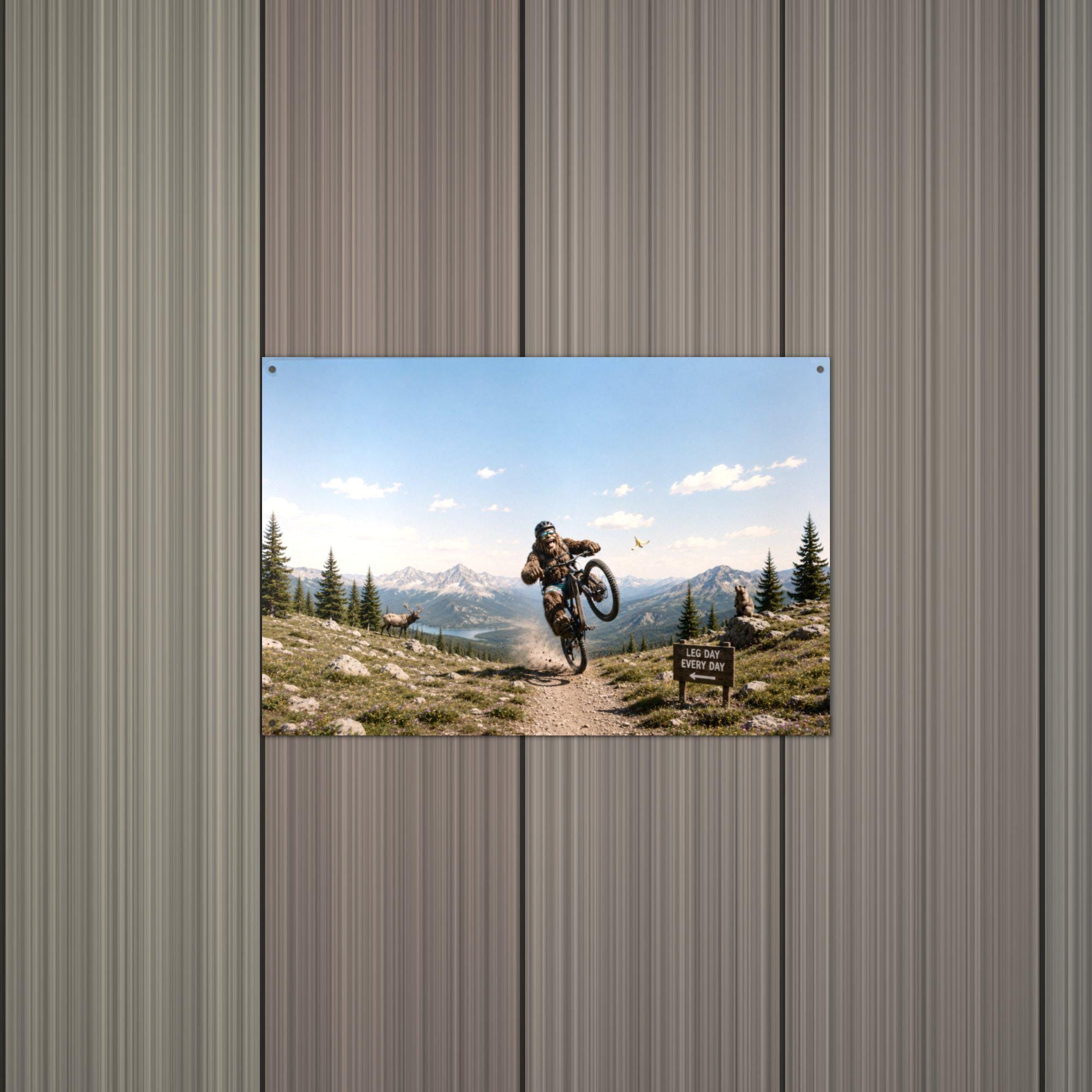 Mountain Bike Bigfoot Scenic Metal Sign Bigfoot Aluminum Sign — alternate angle