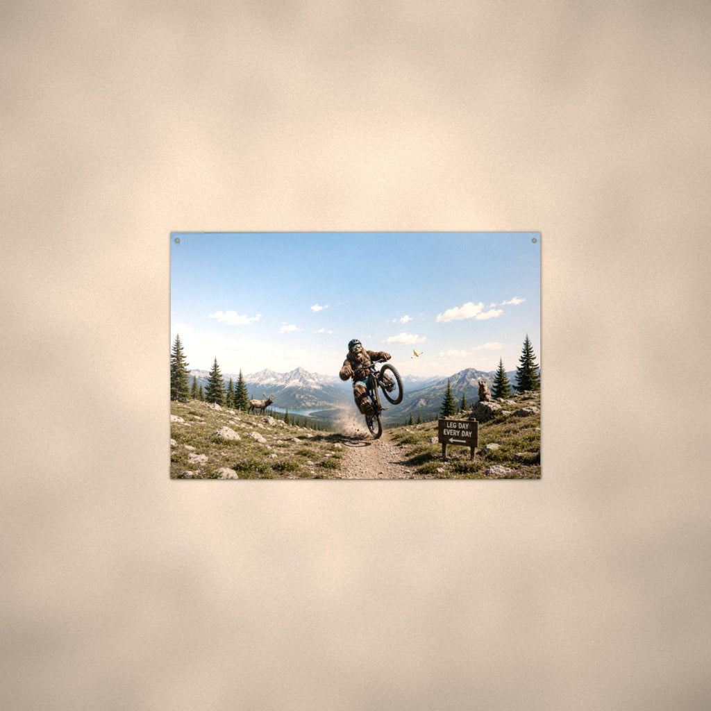 Mountain Bike Bigfoot Scenic Metal Sign Bigfoot Aluminum Sign — alternate angle