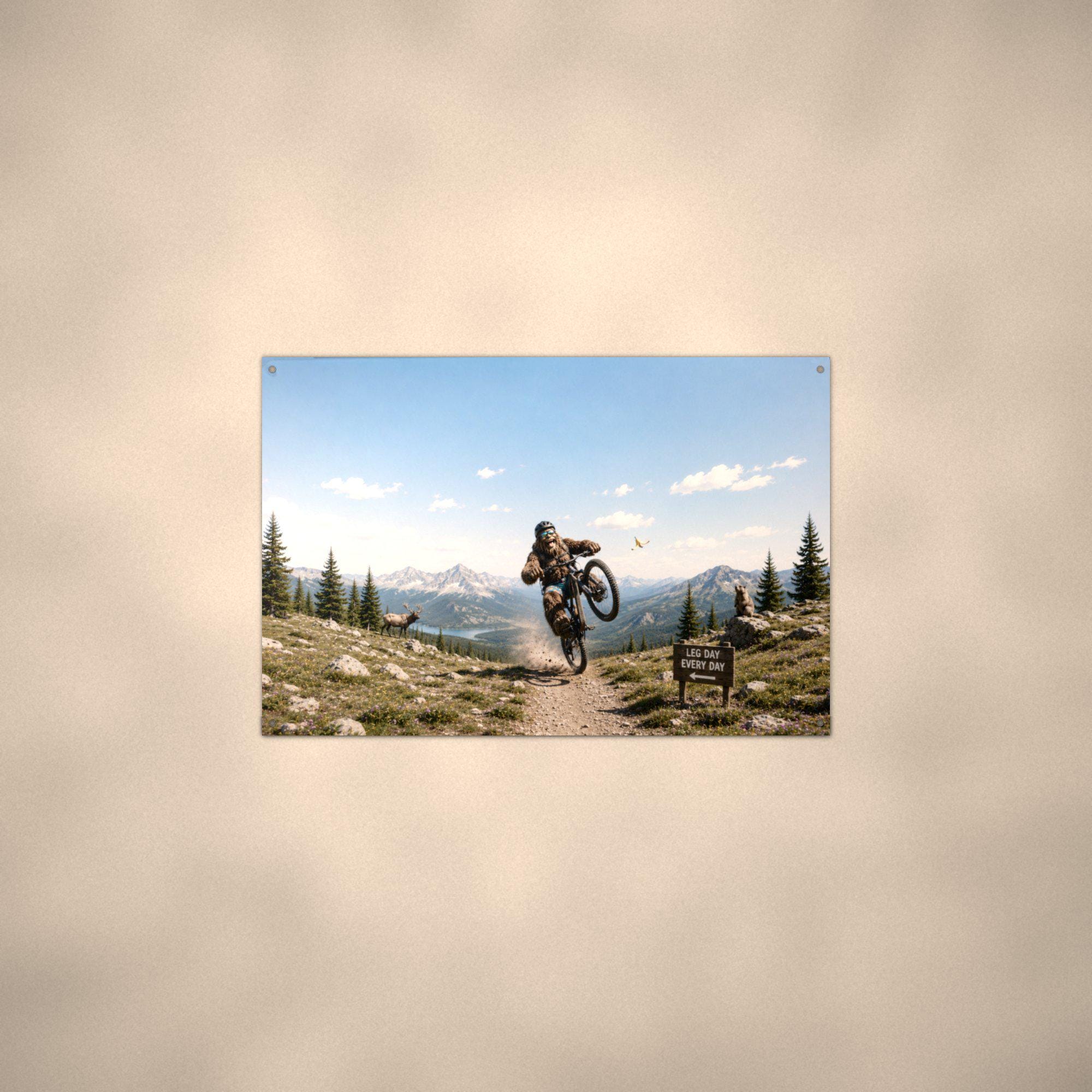 Mountain Bike Bigfoot Scenic Metal Sign Bigfoot Aluminum Sign — alternate angle