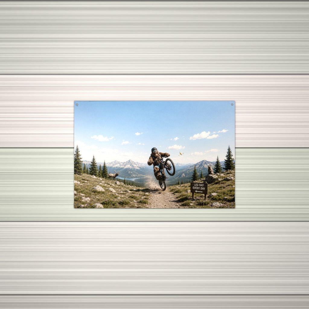 Mountain Bike Bigfoot Scenic Metal Sign Bigfoot Aluminum Sign — alternate angle