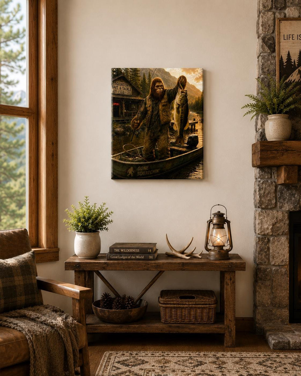 Fisherman Bigfoot Canvas Print Canvas Print — lifestyle setting