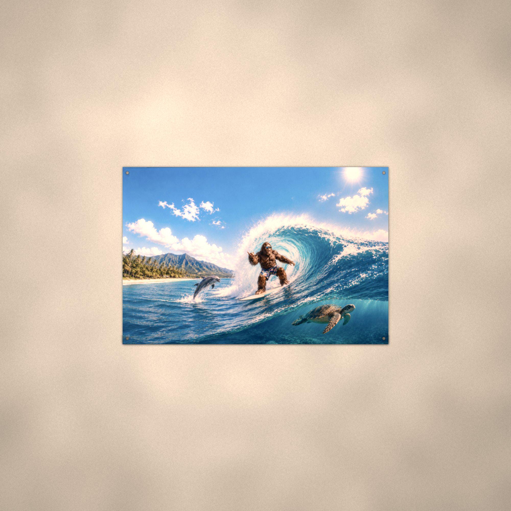 Surfing Bigfoot Metal Sign Bigfoot Aluminum Sign — alternate angle