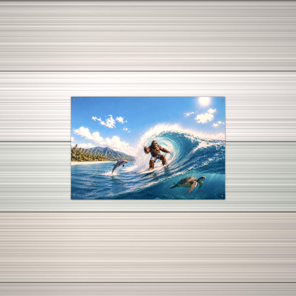 Surfing Bigfoot Metal Sign Bigfoot Aluminum Sign — alternate angle