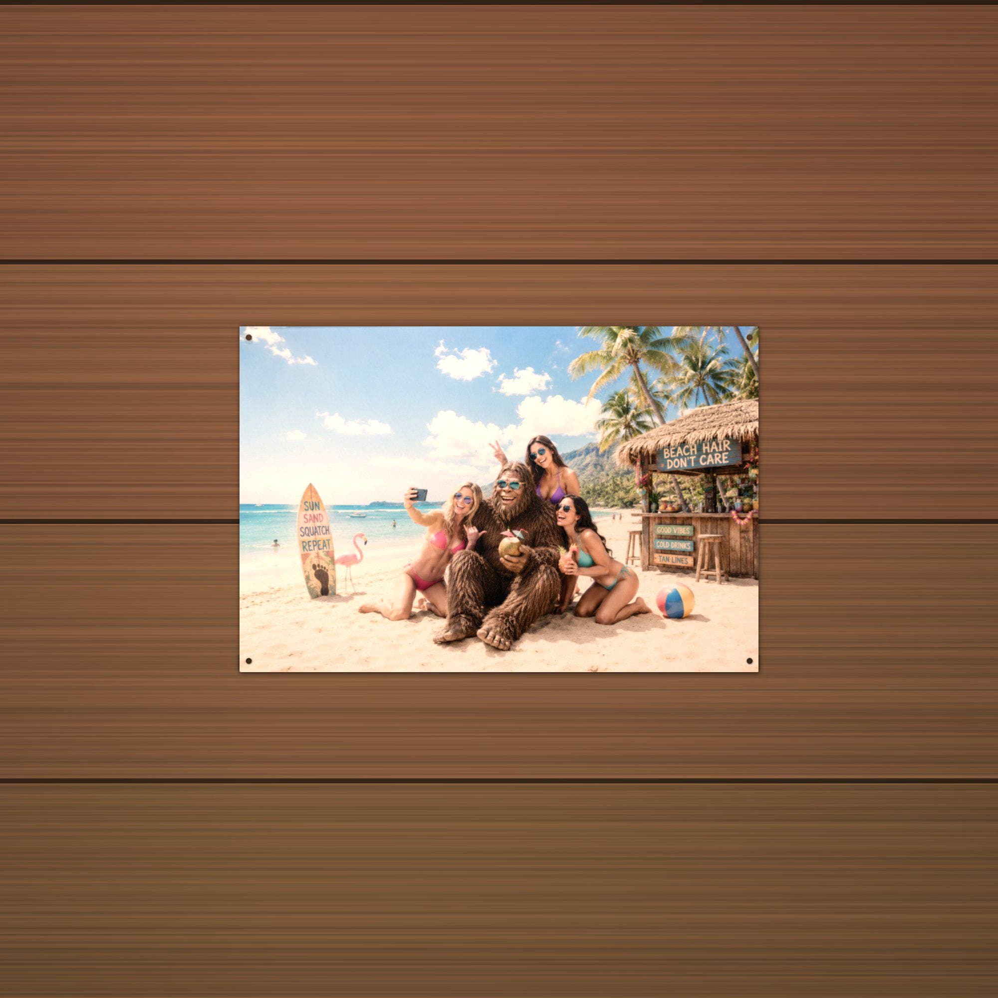Beach Selfie Bigfoot Metal Sign Bigfoot Aluminum Sign — detail view