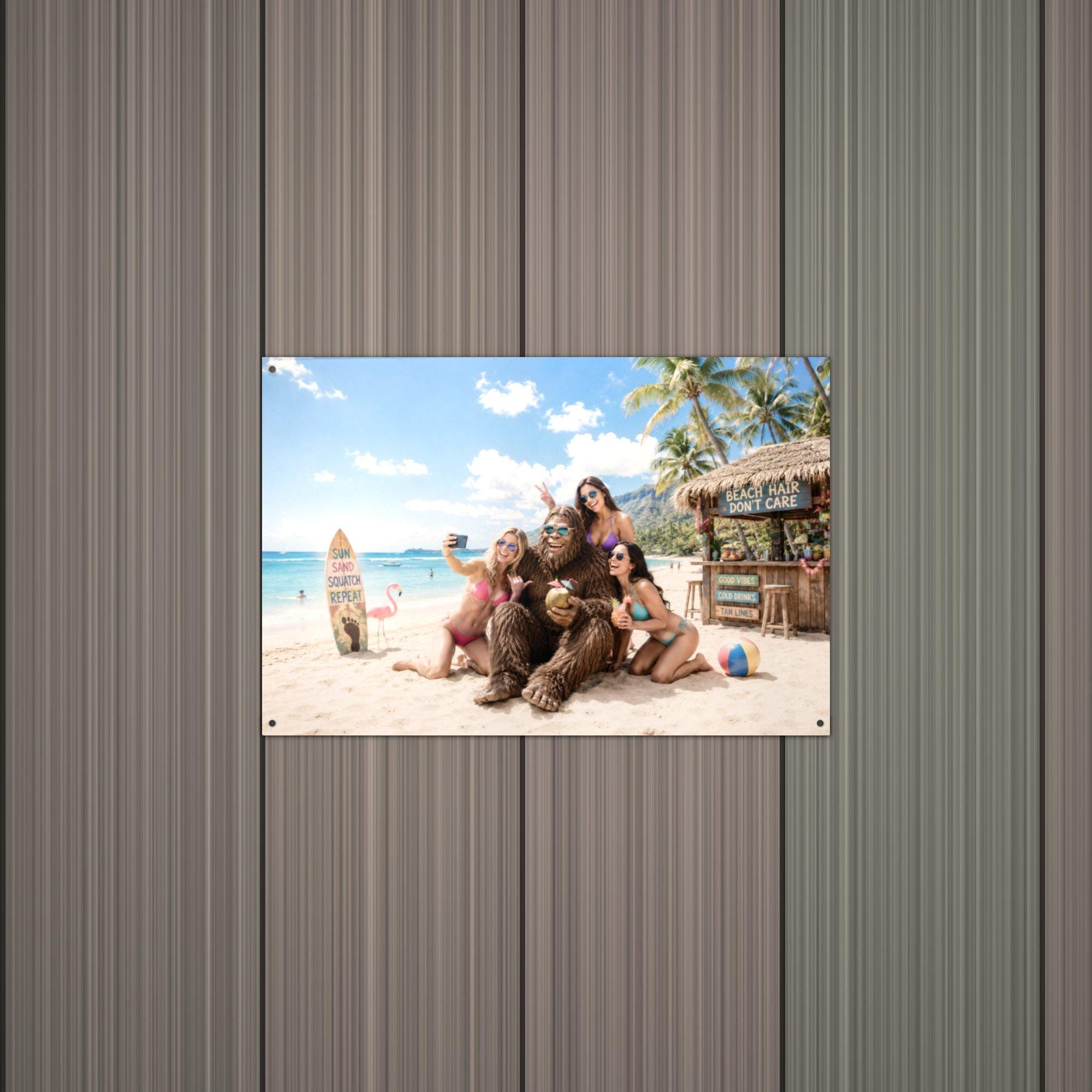Beach Selfie Bigfoot Metal Sign Bigfoot Aluminum Sign — alternate angle