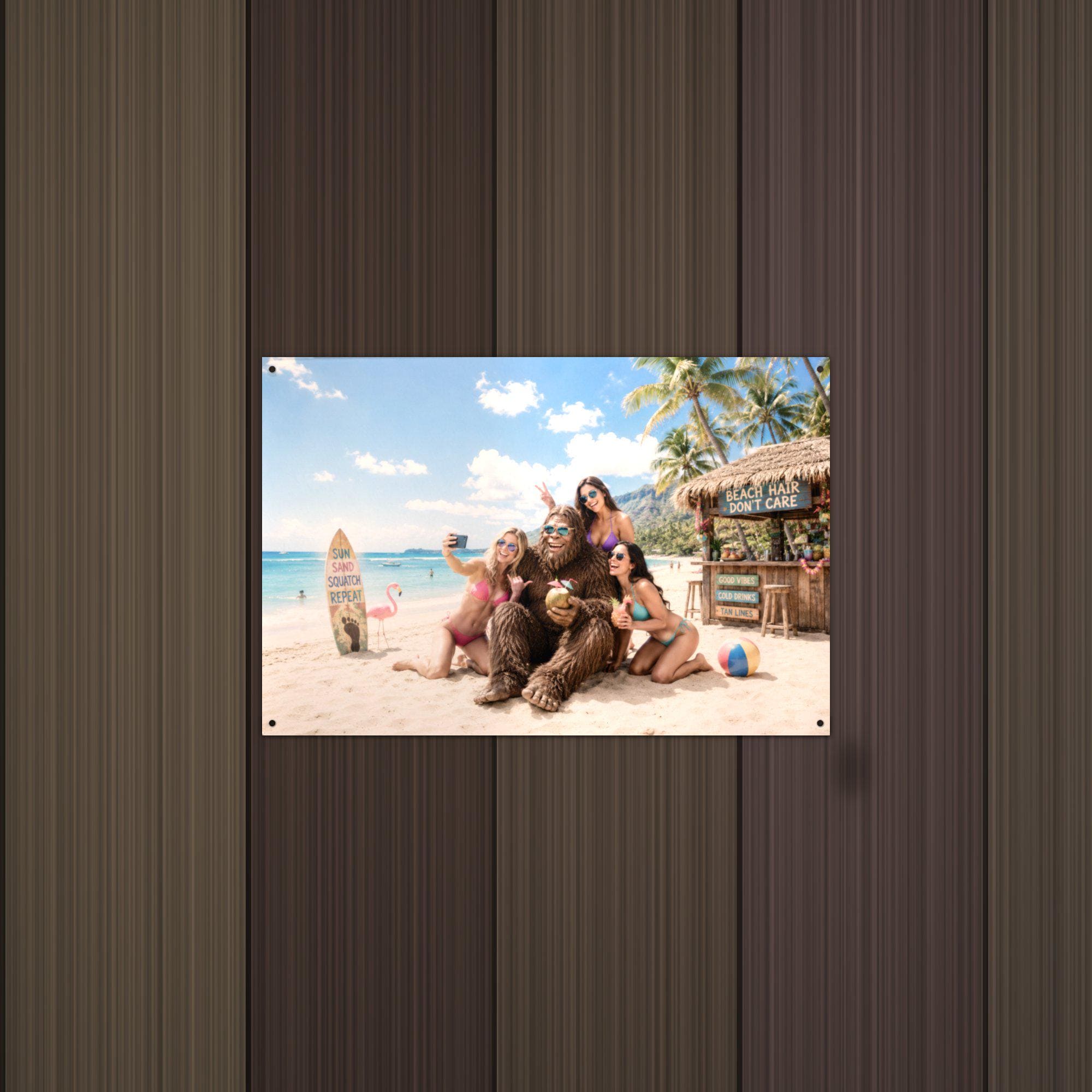 Beach Selfie Bigfoot Metal Sign Bigfoot Aluminum Sign — alternate angle