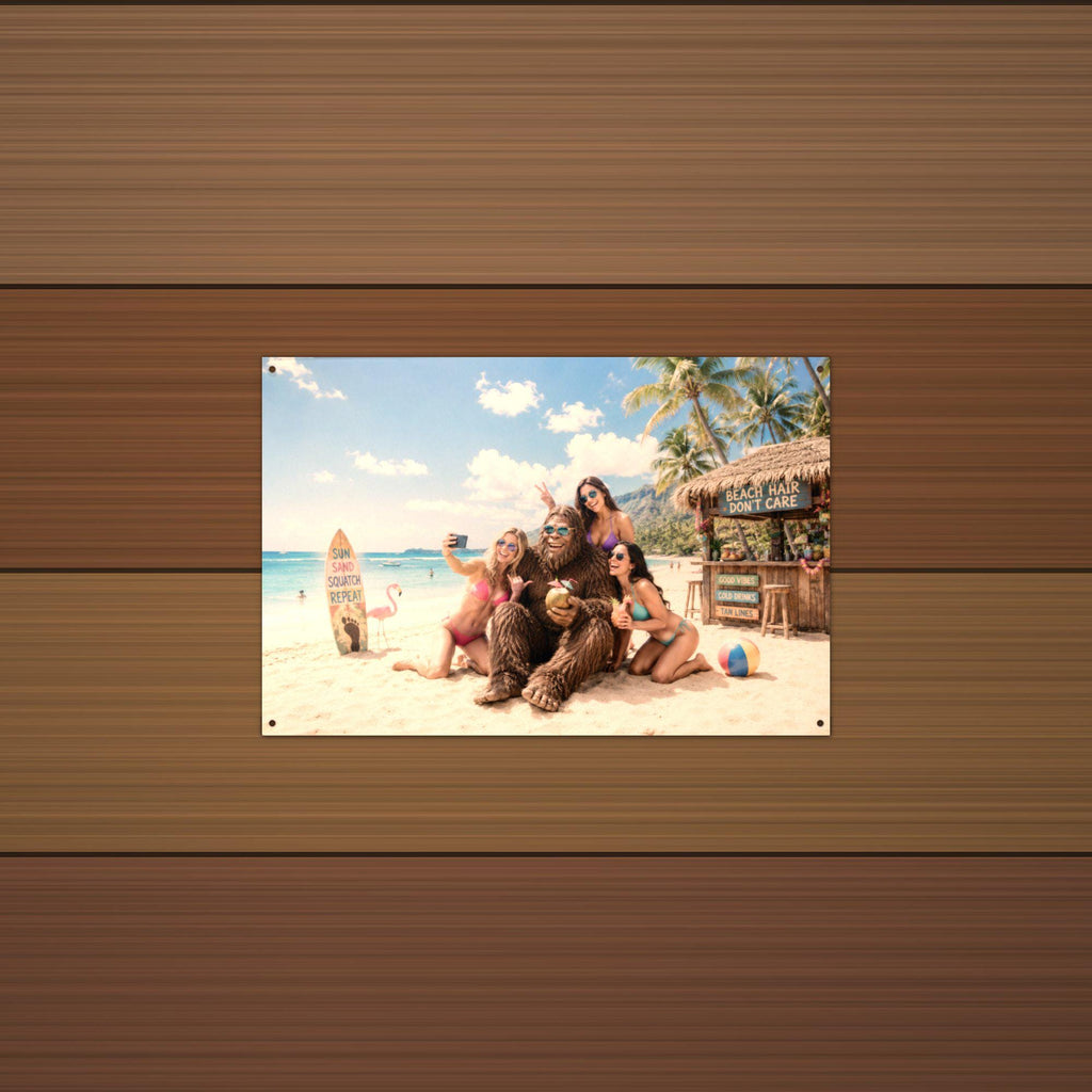 Beach Selfie Bigfoot Metal Sign Bigfoot Aluminum Sign — alternate angle