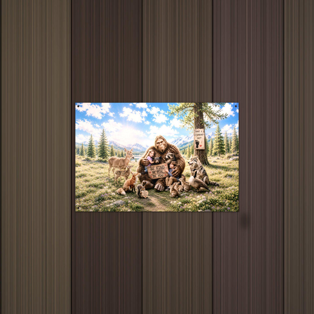 Petting Zoo Bigfoot Metal Sign Bigfoot Aluminum Sign — lifestyle setting