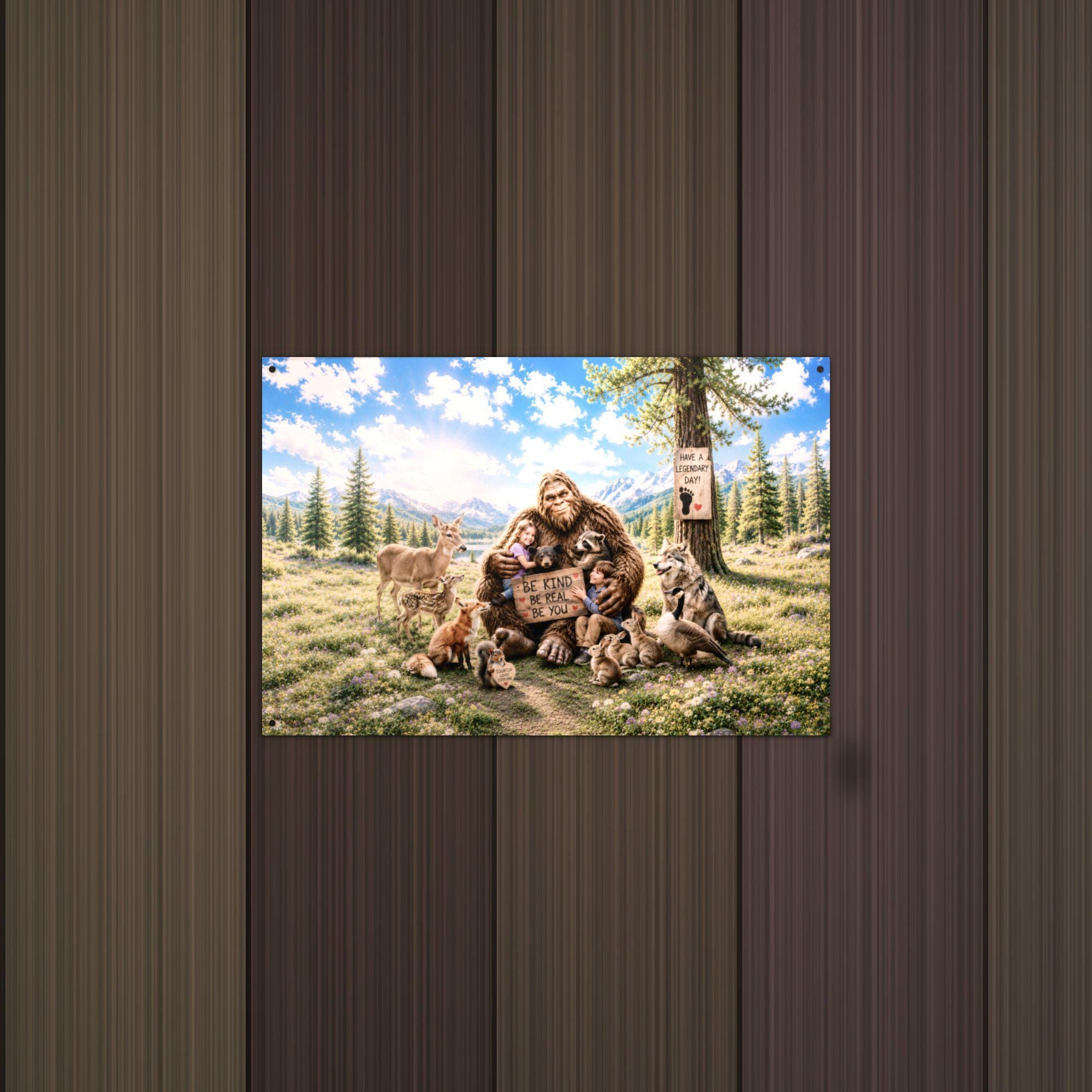 Petting Zoo Bigfoot Metal Sign Bigfoot Aluminum Sign — lifestyle setting