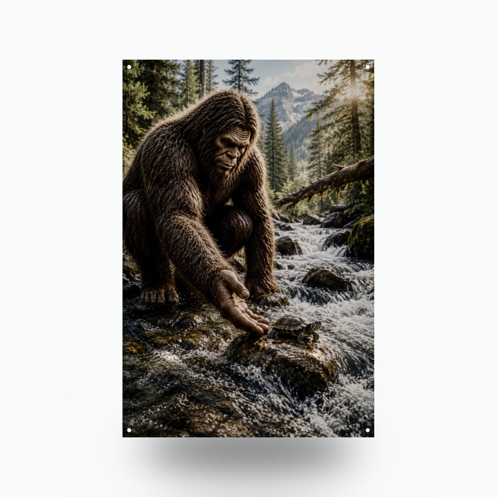Creek Turtle Bigfoot Metal Sign Bigfoot Aluminum Sign — front view on white background