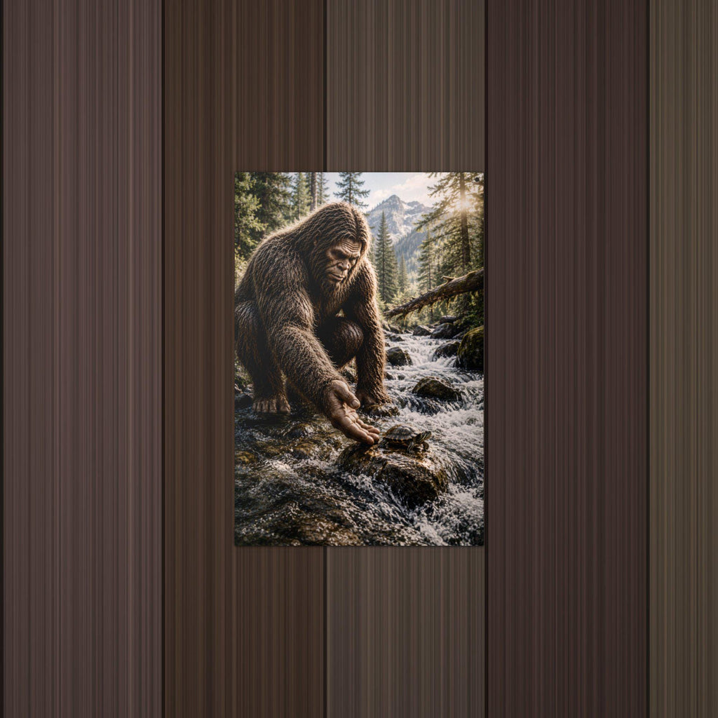 Creek Turtle Bigfoot Metal Sign Bigfoot Aluminum Sign — lifestyle setting