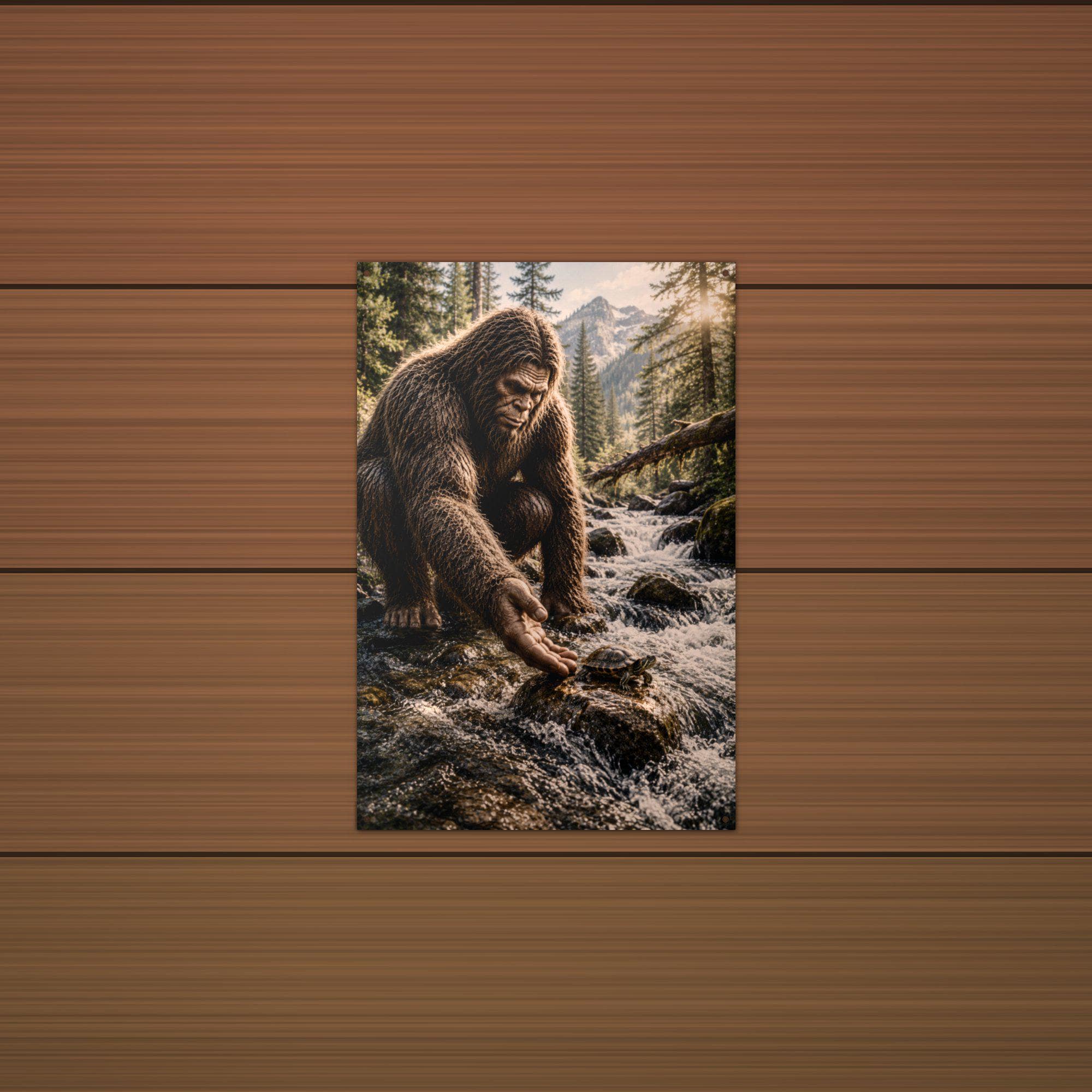 Creek Turtle Bigfoot Metal Sign Bigfoot Aluminum Sign — detail view