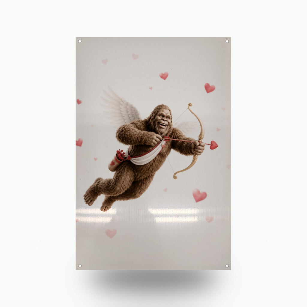 Valentine's Bigfoot Metal Sign Bigfoot Aluminum Sign — front view on white background