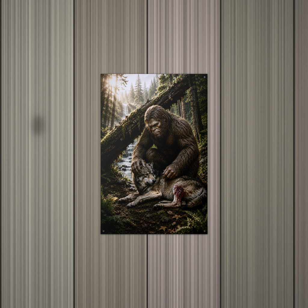 Bigfoot and Wolf Metal Sign Bigfoot Aluminum Sign — alternate angle