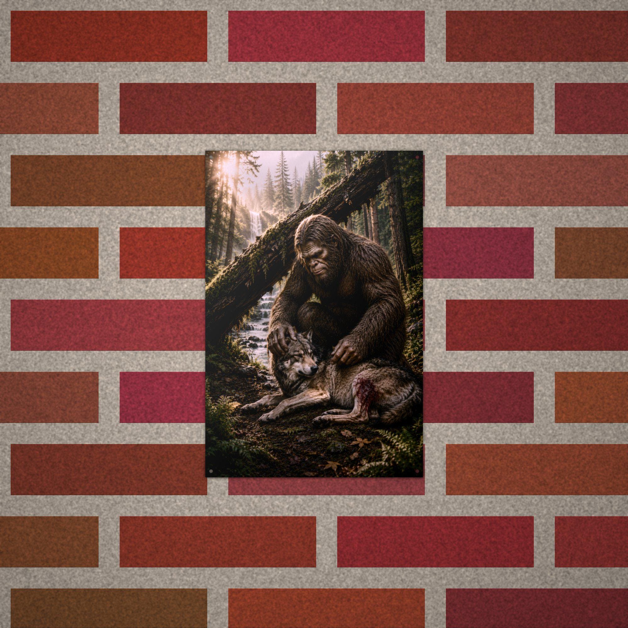 Bigfoot and Wolf Metal Sign Bigfoot Aluminum Sign — alternate angle