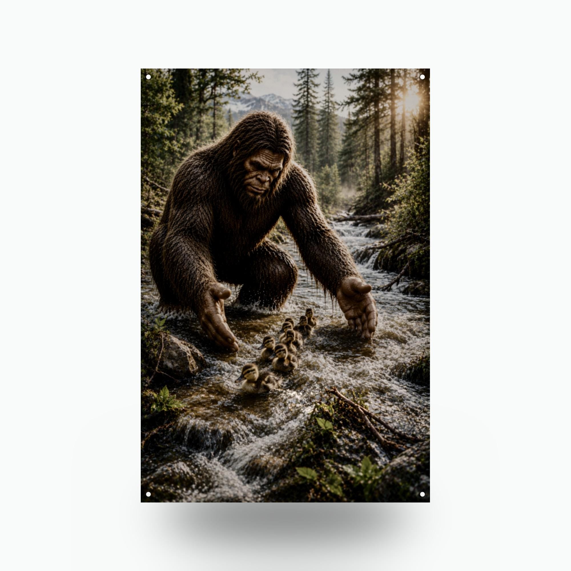 Creek Ducklings Bigfoot Metal Sign Bigfoot Aluminum Sign — front view on white background